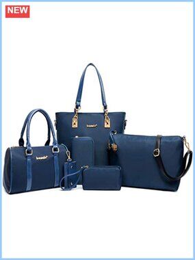 6 Pc Nylon Handbag Set Tote Shoulder Bag Crossbody Wallet Clutch